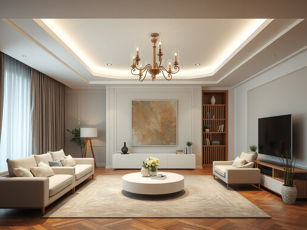 Светлая гостиная с современным оформлением, уютная мебель и стильные аксессуары.